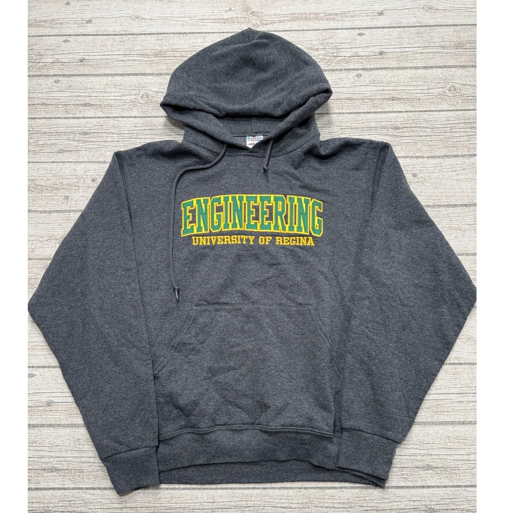 Y2K University Of Regina Hoodie Men's M Gray Fleece Lined Pullover Engineering